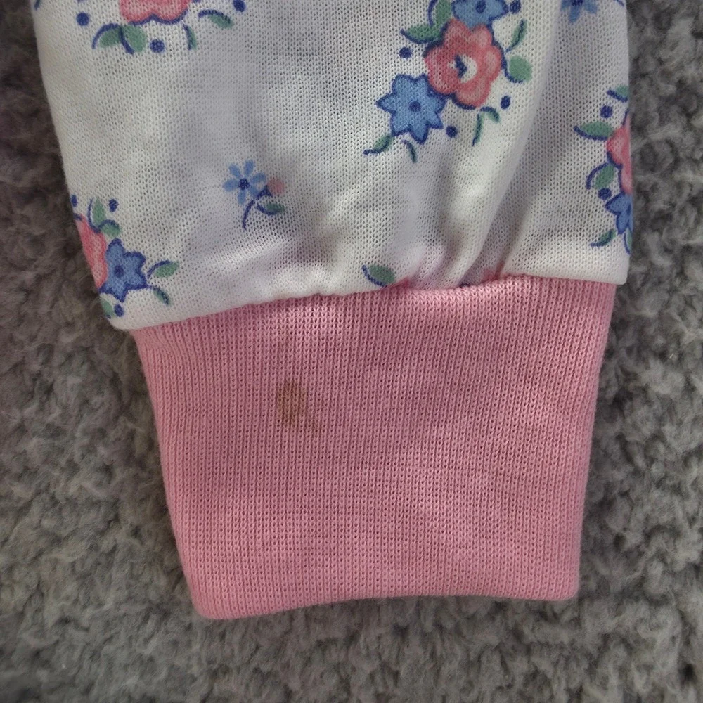 Kid Duds Vintage Girls Floral Pajama Set Size 6 Pink Blue Puffy Sleeve USA 90s